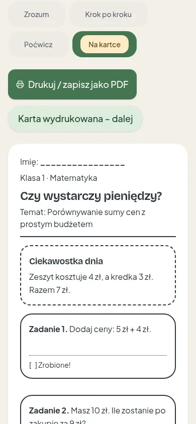 Prawdziwa karta pracy A4